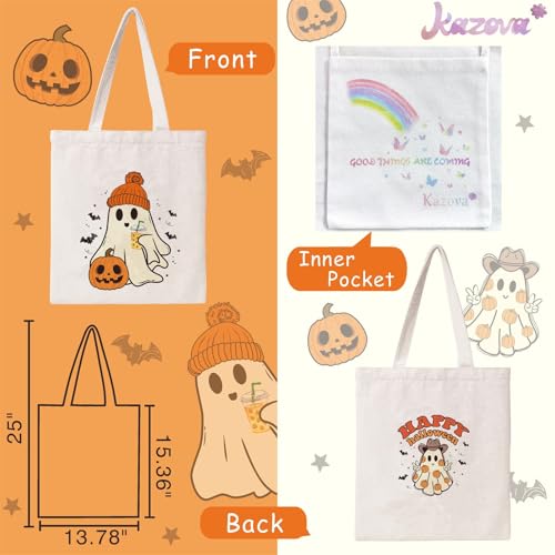 Kazova-Halloween-Canvas-Tote-Bag-Aesthetic-Cute-Ghost-Tote-Bag-Funny-Cotton-Canvas-Tote-Bag-Halloween-Shoulder-Bag-For-Women-Reusable-Grocery-Bag-Shopping-Beach-Bag