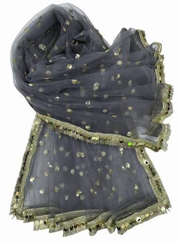 Image of Navti Creations Women's Lightweight Net Dupatta With Sequence Embroidery & Kiran Border (Length 2.25m)