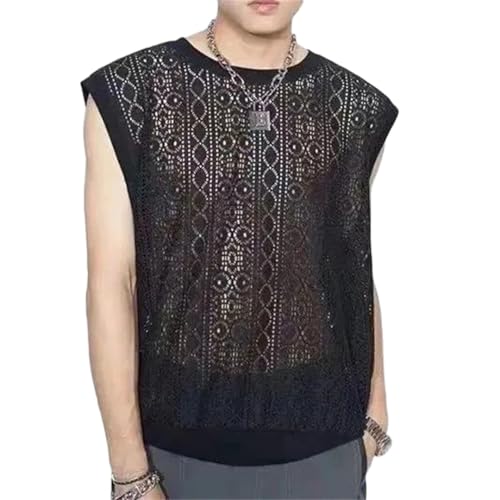 Camiseta sin mangas para hombre con estampado hueco transpirable de estilo casual urbano