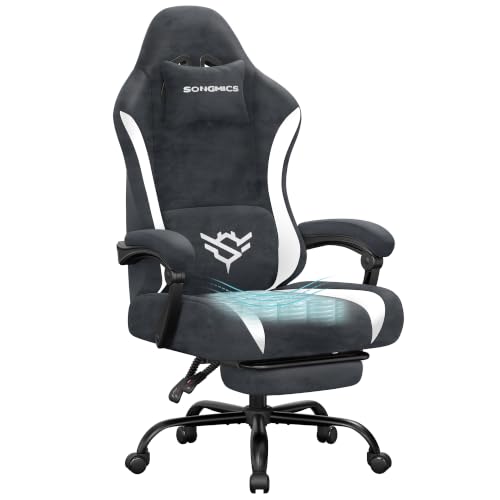 SONGMICS Sedia da Gaming, Sedia Ergonomica da Ufficio, Reclinabile a 135°, con Poggiapiedi e Supporto Lombare, 70 x 70 x (120-130) cm, Grigio Carbone e Bianco Nuvola, OBG092GQ01