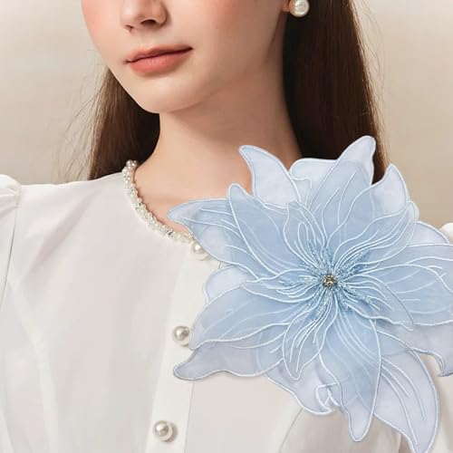 Image of Exaggerated Organza Fabric Flower Brooch Pin for Women Girls Fashion Dainty Layered Big Beaded Corsage Boutonniere Brooches Lapel Pins Delicate Wedding Birthday Holiday Dress Accessories Jewelry Gift