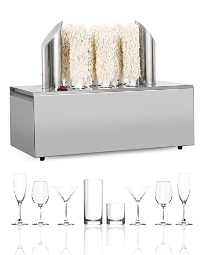 Commercial Glass Polisher,Electric Winery Wine Glass Polishing Machine,Stainless-Steel 8 Axis Glassware Polishing Machine, 8 Removable Washable Microfiber Brushes, for Bars, Kitchens, Restaurants