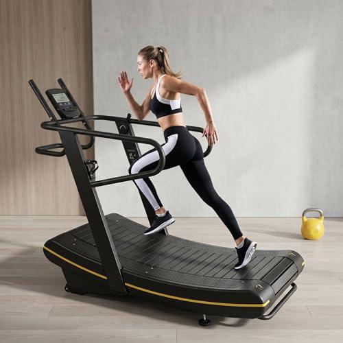 Image of Novastra Non-Electric Curved Treadmill for Cardio and Anaerobic Training, 8-Level Resistance Adjustment Manual Fitness Equipment with LCD Display, Self-Powered Running Machine for Home and Gym