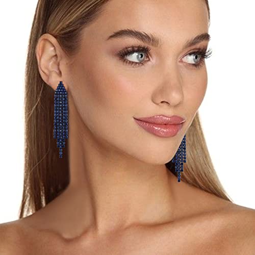 EleQueen Rhinestone Chandelier Statement Tassel Linear Drop Dangle Earrings for Women,Costume Wedding Bridal Party Jewelry3