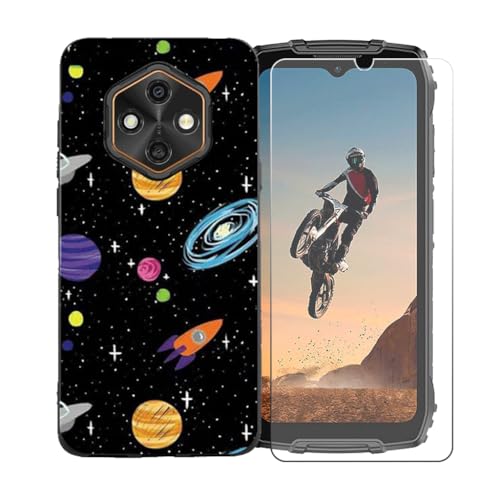 LCEHTOGYE �K�p Ulefone Rugking 4 Pro +�����K���X�X�N���[���v���e�N�^�[�p�P�[�X�A�K�p Ulefone Rugking 4 Pro (6,56")�ƌ݊����̂���u���b�N�\�t�gTPU�V���R���Q���P�[�X�ی�J�o�[ BST1