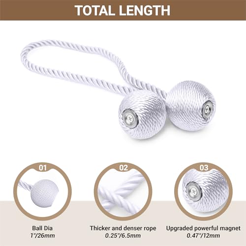 image for Hion Magnetic Curtain Tiebacks White 6 Pack, Curtain Tiebacks Buckles 