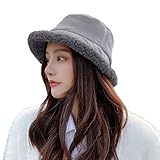 Peicees Winter Fluffy Bucket Hat for Women Girls Fuzzy Warm Bucket Hat with Faux Fur for Kids Revers