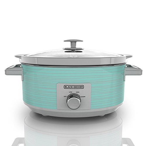 BLACK+DECKER 7-Quart Slow Cooker, SC2007D, Lid Holder, 3 Heat Settings, Extra Large Handles, Dishwasher Safe, Teal