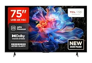 TCL 75V6C 75 Zoll Direct LED TV, 4K HDR Fernseher, Smart TV mithilfe von Google TV (Dolby Audio, Motion Clarity, Kompatibel mit Google Assistant & Alexa)