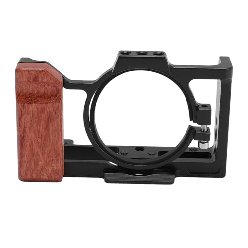 Image of Aluminum Camera Cage Stabilizer - Wood Handle with 3 /8in 1 /4in Threaded Holes for ZV-1 II ZV-1F