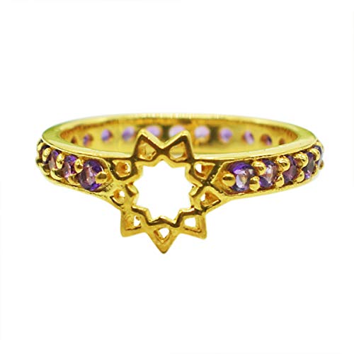 Buy AZURFA Amethyst Gemstone 925 Sterling Silver Gold Plated Stackable