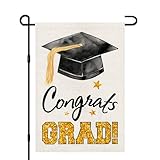 Diploma Cap Congrats Grad Garden Flag 12x18 Inch Burlap Double Sided, Class Of 2024 Graduation Ceremony Sign Small Flags Yard Outdoor Decoration DF524