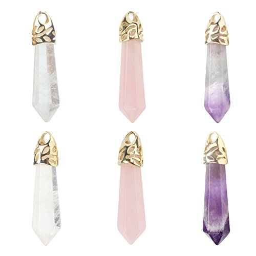 Wholesale 6 PCS Natural Quartz Crystal Pendant Healing Chakra Reiki Charm Bulk for Jewelry Making
