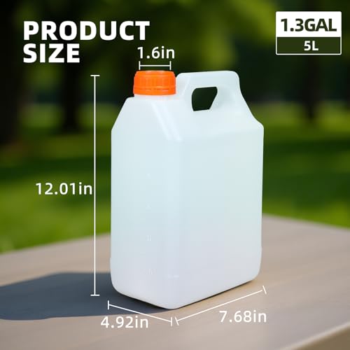Image of ASEVAT 2 Pcs 1.3 Gallon Jugs with Caps Empty Plastic Gallon Containers with Lids Oil Container Automotive Square F-Style Plastic Jug for Liquids Water Laundry Soaps Detergents Home and Commercial Use