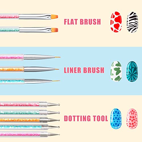 Double-Ended Nail Art Brushes, TEOYALL 5 PCS Nail Design Tools Kit Including Nail Liner Brush and Nail Dotting Pens for UV Gel Nail Home Salon - Thumbnail 2