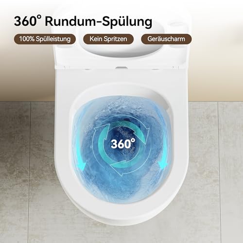 HOROW Wand WC Spülrandlos, Toilette WC mit Toilettendeckel mit Absenkautomatik, Hänge WC Runde mit Breiter Toilettensitz, Toilettenschüssel Weiß mit Nano, 52,5 cm lang