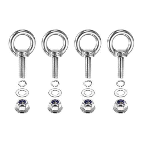 Image of PATIKIL M8 x 25mm Shoulder Eye Bolt, 4 Pcs 304 Stainless Steel Lifting Ring Threaded Eye Bolt with Flange Lock Nuts Spring and Flat Washers for Hanging Tie Down Straps Outdoor Indoor