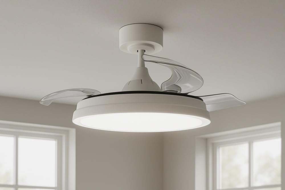 MeLiTec Deckenleuchte mit Ventilator, Deckenventilator mit Beleuchtung LED, leise, mit RGB-Licht, verschiedene Farbmodi, Timer- und Nachtlichtfunktion, dimmbar, DV07, weiß, Steuerung per Fernbedienung