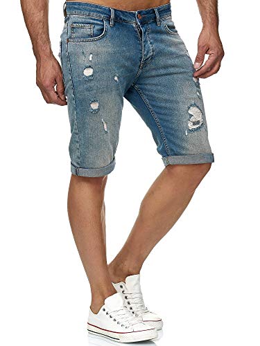 Vaqueros Cortos de Verano Desgastados para Hombres Jeans Shorts Bsico Casual Azul