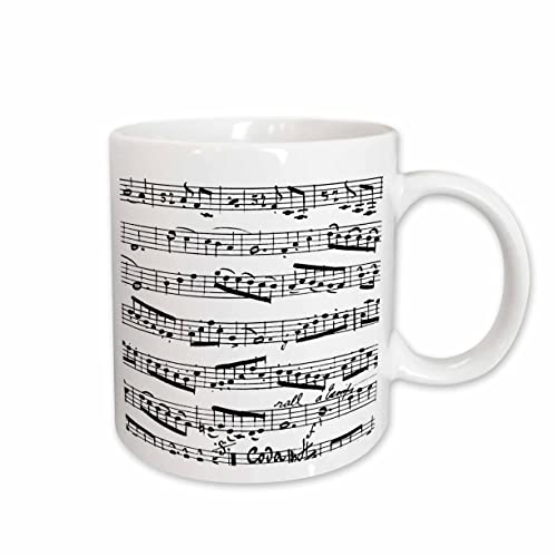 3dRose mug_179702_1 Music Notes Pattern Black and White Piano Sheet Musical Notation Ceramic Mug, 11-Ounce