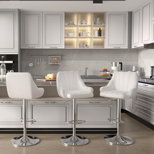 Image of VECELO Bar Stools Set of 4, Adjustable Barstools, Counter Height Stools with Back and Arm, Kitchen Island Stools, Swivel PU Chairs for Pub, Dining Room, Modern Style, White