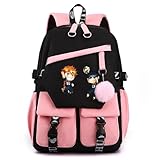 Huacaiyu Anime Haikyuu Intermedia Mochilas Escolar Adolescentes para Portátil de 15,6”, Niño y Niñas Juveniles Grandes Colegio Instituto Bolsas Escolares Karasuno Cosplay Hinata Shoyo 8 10 12 14 Años