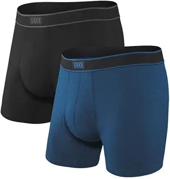 Saxx Underwear Men's Boxer Briefs - Daytripper Boxer Briefs with Built-in Ballpark Pouch Support – Pack of 2, Black/City Blue Heather, Large