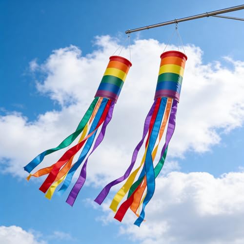 Rainbow Windsock 2 Pieces 1M (39 Inch) Outdoor Windsock Colourful Garden & Camping Hanging Flag Decoration Wind Sock for Backyard Tent Caravan
