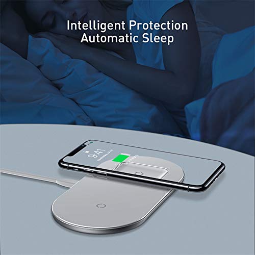 Image of Baseus 2 in 1 18W QI Standard Fast Charging Wireless Charger for Phones & Pods (for iPhone + Airpods, White)