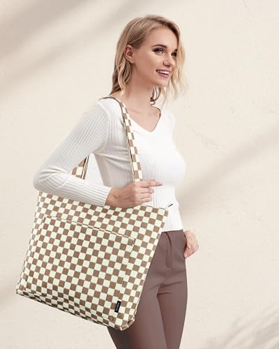 Image of Prite Corduroy Tote Bag for Women Large Shoulder Bag with Zipper and Pockets for College School Work Travel Shopping
