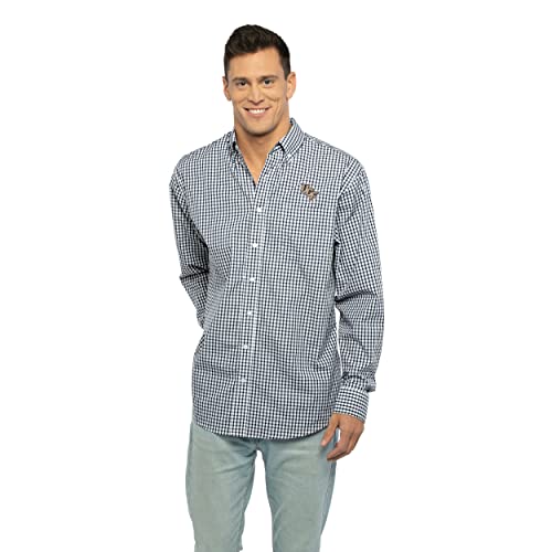 Vantage Apparel Men's Collegiate Easy-Care Long Sleeve Gingham Check Button Down Shirt, Central Florida Golden Knights, Black, Medium