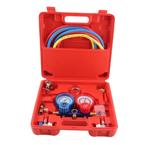 Kit de Manomètre pour R134A, Tuyau avec Jauge de Pression et Crochet, Longueur 1,5 m, Compatible avec Systèmes AC Automobiles