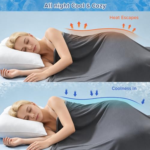 Image of EMME Cooling Throw Blanket Summer Blanket for Hot Sleepers Cold Throws for Couch Sofa Bed Thin Lightweight Double-Sided Keep Body Cool for Kids Adults Dark Grey