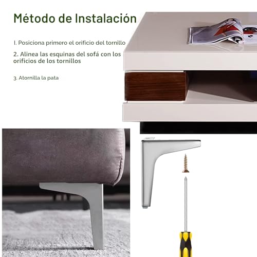 Patas de metal para muebles Knpwer de 15 cm con base triangular para sofás y sillas 6