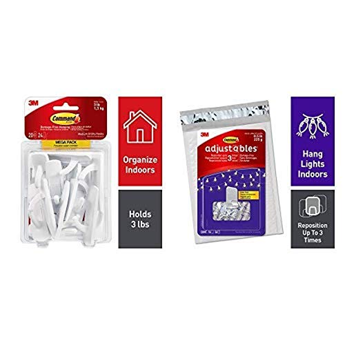 Command Hooks - 16 Indoor Use, and 16 Adjustables Repositionable Clips