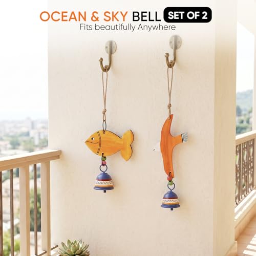 Image of Aakriti Art Creations Ocean & Sky Harmony Wind Chime Set | Handmade Modern Art Wooden & Metal Wind Chimes | Decorative Indoor & Outdoor Hanging for Balcony, Garden, Living Room & Gifting
