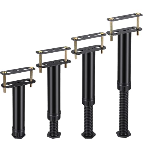 Caeuiciw 4 patas de soporte de cama de altura ajustable de 7.1 a 12.6 pulgadas, patas de repuesto para cama con anillo de bloqueo, marco de cama, soporte central para somier, listones centrales