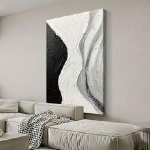 Tableau d'art mural sur toile abstrait noir et blanc - Affiche et peinture de salon 30x45
