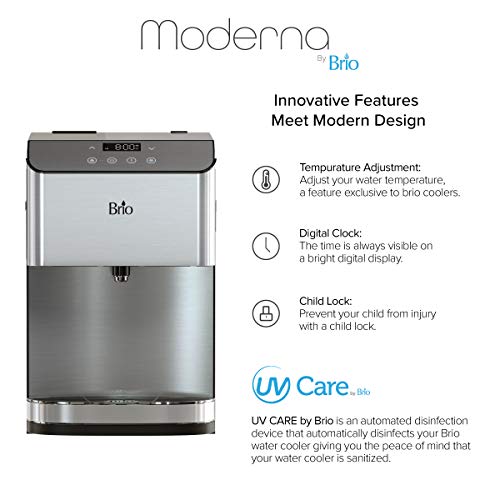 Brio Moderna Self-Cleaning Bottleless Countertop Water Cooler Dispenser - with 3-Stage Water Filter and Installation Kit, Tri Temp Dispense, and LED Night Light - UL/Energy Star Approved
