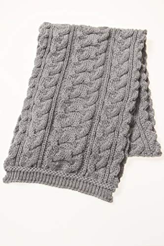 Aran Crafts Irish Cable Knitted Wool Heavyweight Scarf 10"X64" (X4855-Sgry) #TOP5