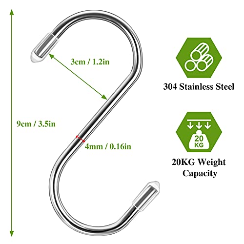 20 Stück S Haken 9cm, Bolatus S-Haken Edelstahl Robuste Metallhaken S-förmige Haken für Küche Badezimmer Schlafzimmer Büro Edelstahlhaken - Image 3