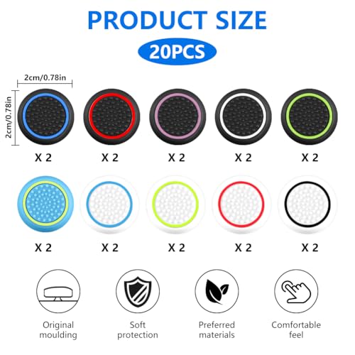 AYESY Joystick Thumbstick Grips 20 Piezas Agarres para el Pulgar Silicona Joystick Accesorios de Protección Fundas Joystick para PS5/PS4/Xbox One Series X/S Controlador Accesorios - imagen 2