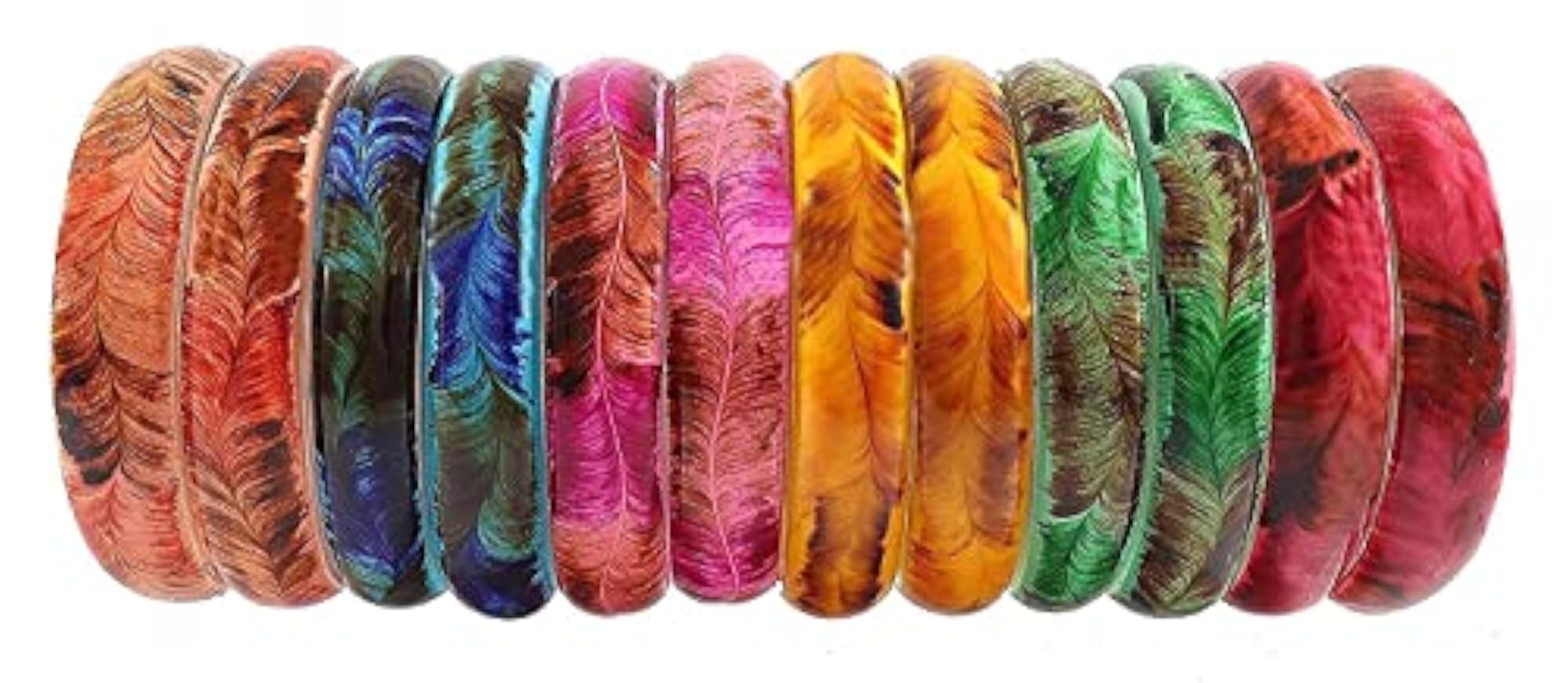 Glass Feather Pattern Kada Set For Girls, Pack Of 12