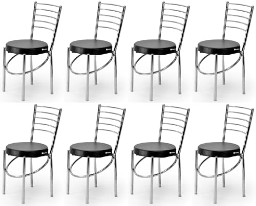 Image of GOYALSON Dining Ergonomic Dining Home Chair Hotel Restaurant Chair with Steel Chrome Polish and leatherite seat (8, Black, Standard)