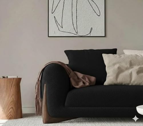 Image of Modern Sofa Chesterfield Design with Stylish Wooden Legs Bouncy Teddy Fabric Black Finish Sofa for Living Room, Bedroom, Hallways (3 Seater)