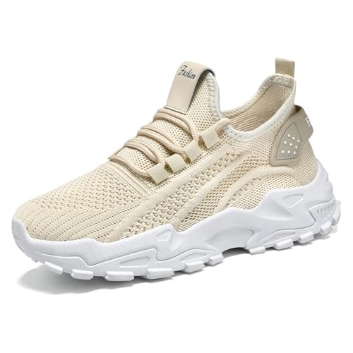 Women's Luxurious Orthopedic Sneakers, Comfort Wear Shoe Lightweight Breathable,Work Gym Trainers,Fashion Casual Shoes (Beige,6.5)