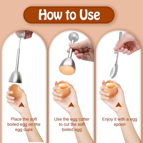 vibedor Egg Cups & Cracker Set of 5, 1 Stainless Steel Egg Topper Cutter - 2 Egg Holders for Soft Boiled Eggs - 2 Egg Spoons for Boiled Eggs - Thumbnail 5