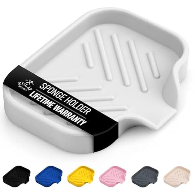 Zulay Kitchen (9x3.5) Silicone Sponge Holder for Kitchen Sink - Flexible Multipurpose Soap Tray - Sink Organizer for Kitchen, Bathroom, Makeup, Trinkets & More (Gray)