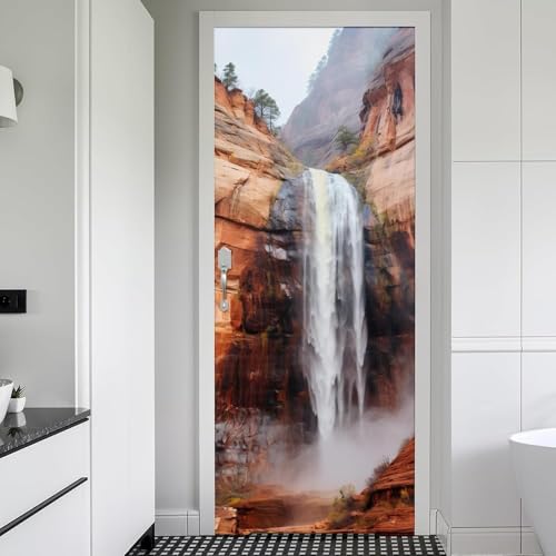Fykjgs Modern Waterfall Door Stickers for Interior Doors Mountain 3D Door Decals Art Sticker Self Adhesive Door Murals for Bedrooms Living Room Bathroom Home Decor G687?90x200 cm?