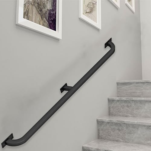 Rampe d'escalier en fer forgé noir de 3,3m avec kit complet de support mural - 2